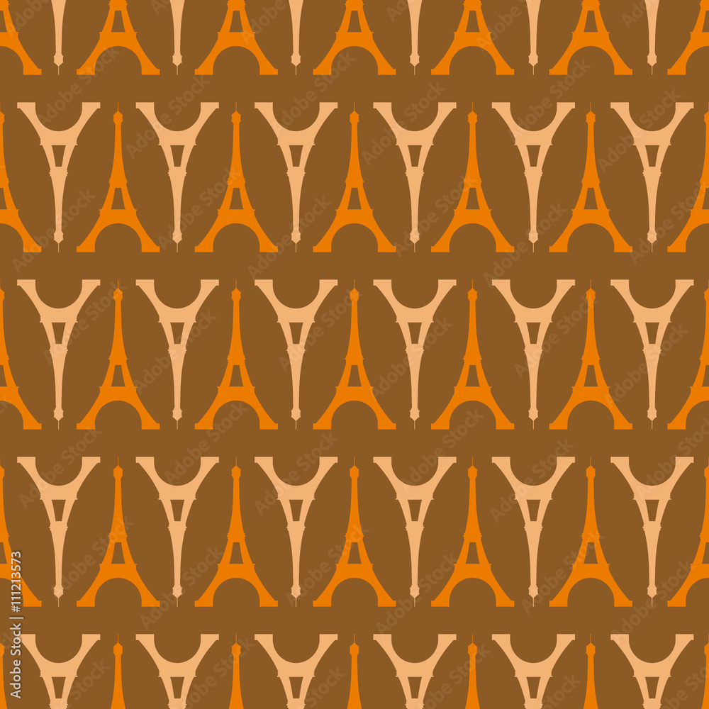 seamless pattern. the image shows the Eiffel Tower, some of which are right and others are turned