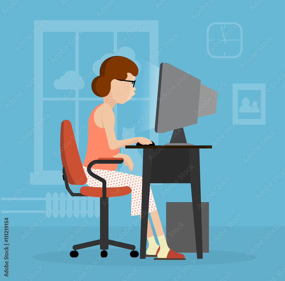 a woman uses a computer flat style a woman uses a computer flat style