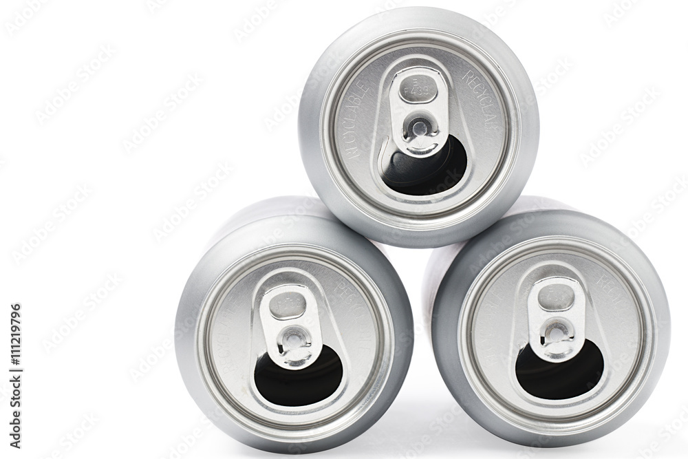 three empty cans displayed on white. three empty cans displayed on white.