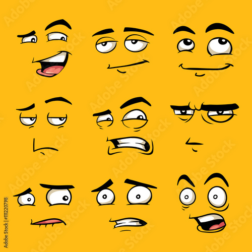 Funny cartoon faces with emotions.