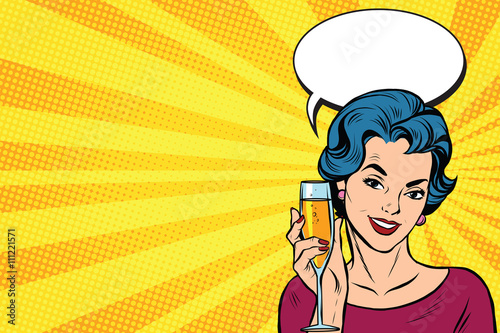 Toast girl party yellow retro background