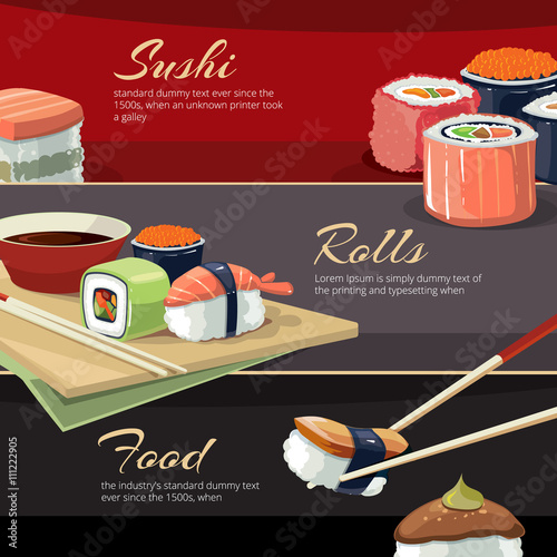 Sushi rolls flat food. web banners