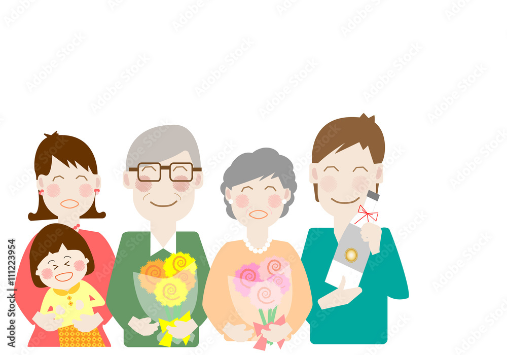 家族、お祝い、金婚式、敬老の日、親、親子、ファミリー、仲良し、二世帯