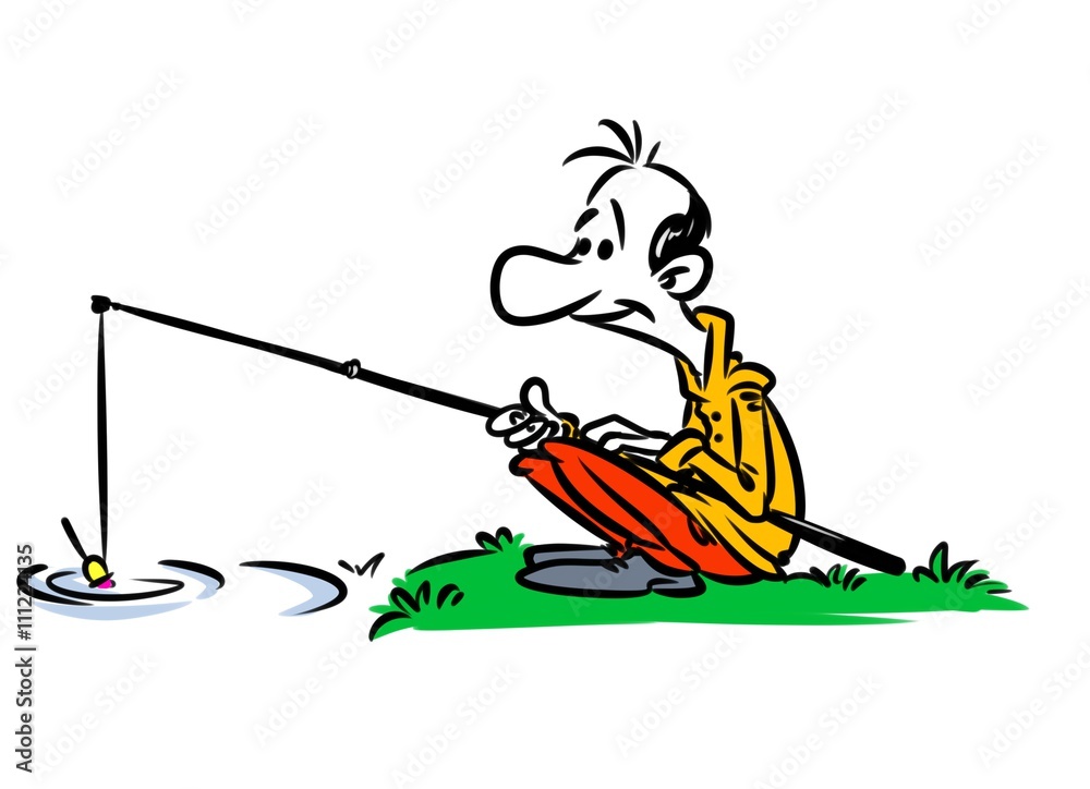 Fisherman river fishing rod cartoon illustration Stock