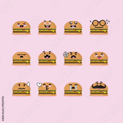 Smilies emoji emoticon face in hamburger with a lot of variation