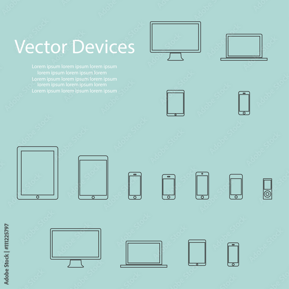 Set of computer monitors, laptops, tablets and mobile phones. Electronic gadgets, isolated, on white background Set of computer monitors, laptops, tablets and mobile phones. Electronic gadgets, isolated, on white background