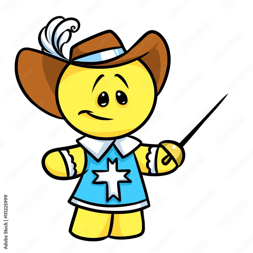 Naklejka premium Smiley character musketeer cartoon illustration image