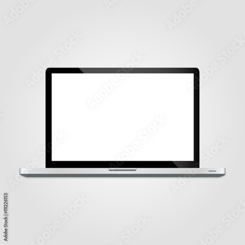 Realistic open laptop with blank screen isolated on white background. Vector illustration