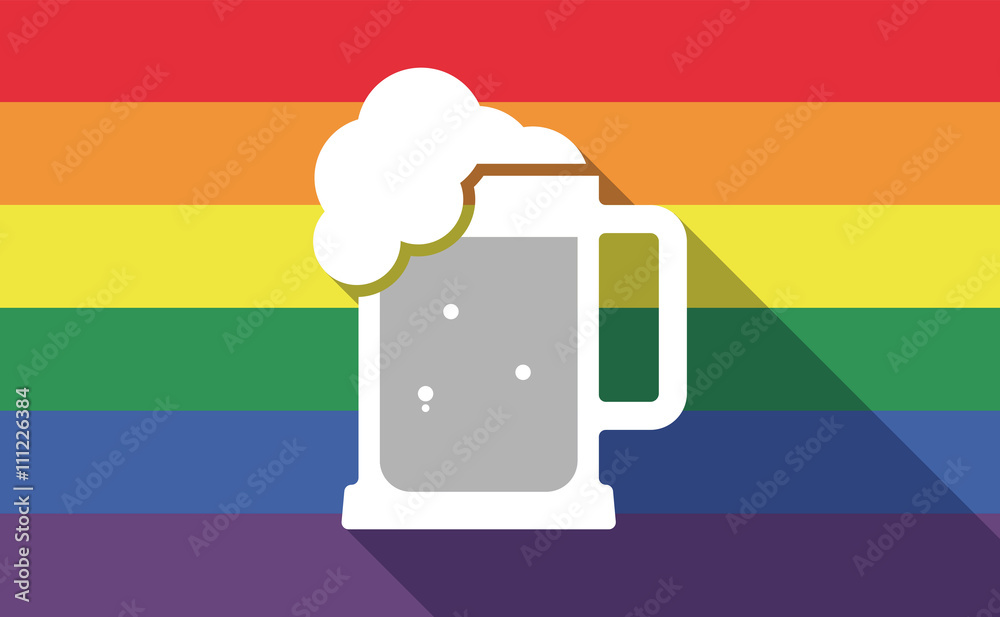 Long shadow gay pride flag with a beer jar icon Long shadow gay pride flag with a beer jar icon