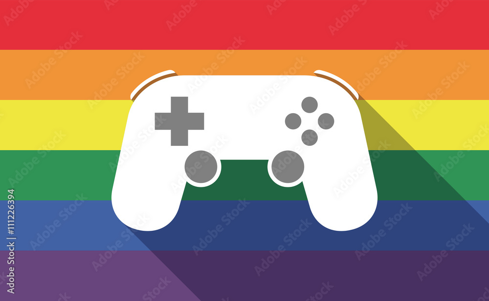 Long shadow gay pride flag with a game pad Long shadow gay pride flag with a game pad