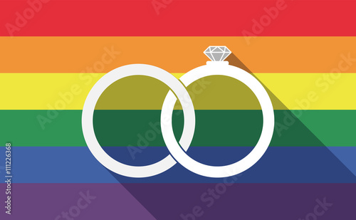 Long shadow gay pride flag with  two bonded wedding rings