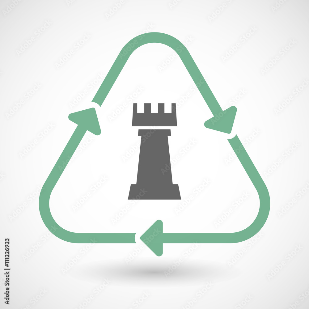 Line art recycle sign icon with a rook chess figure Line art recycle sign icon with a rook chess figure