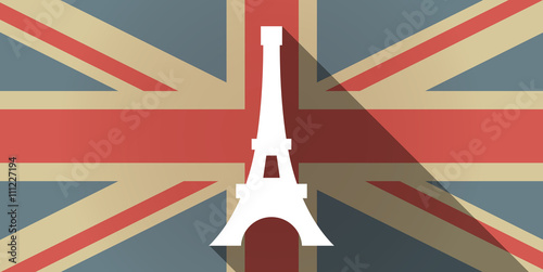 Long shadow UK flag icon with   the Eiffel tower