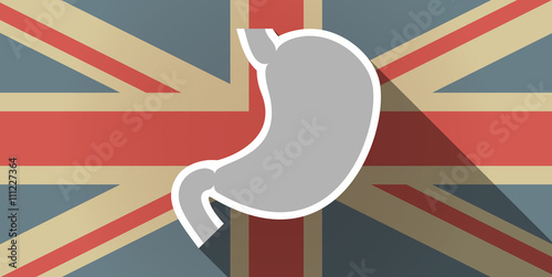 Long shadow UK flag icon with  a healthy human stomach icon