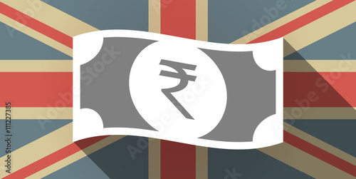 Long shadow UK flag icon with  a rupee bank note icon
