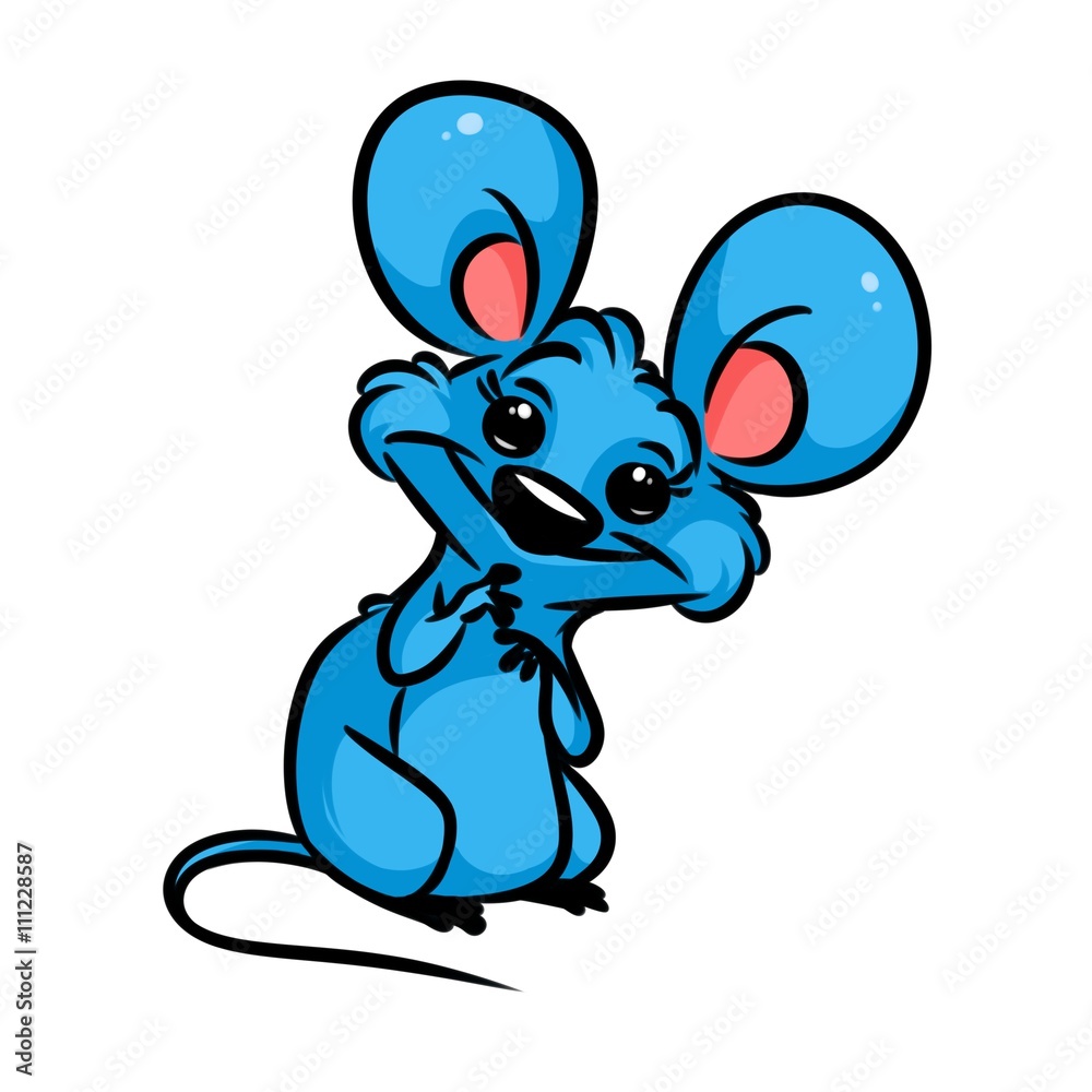 Obraz premium Little Blue Mouse amaze cartoon illustration
