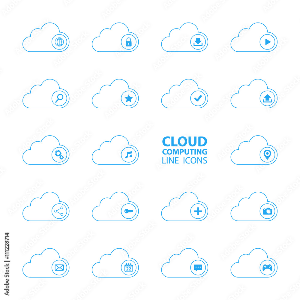 Cloud computing line icons set. Cloud computing technology. Cloud services. Vector illustration. Cloud computing line icons set. Cloud computing technology. Cloud services. Vector illustration.