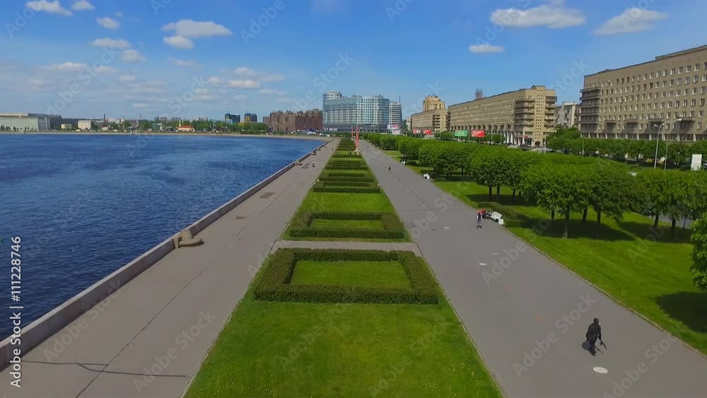 Aerial view of embankment in Saint-Petersburg, Russia