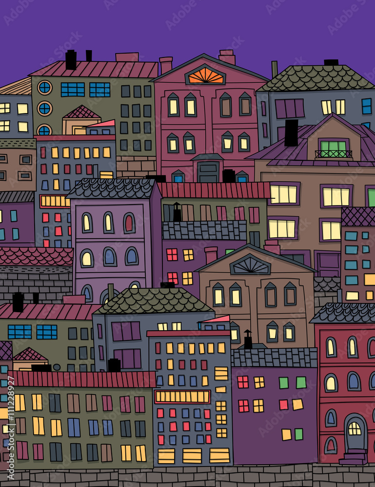 Hand  dawn houses and buildings. Doodle town illustration.