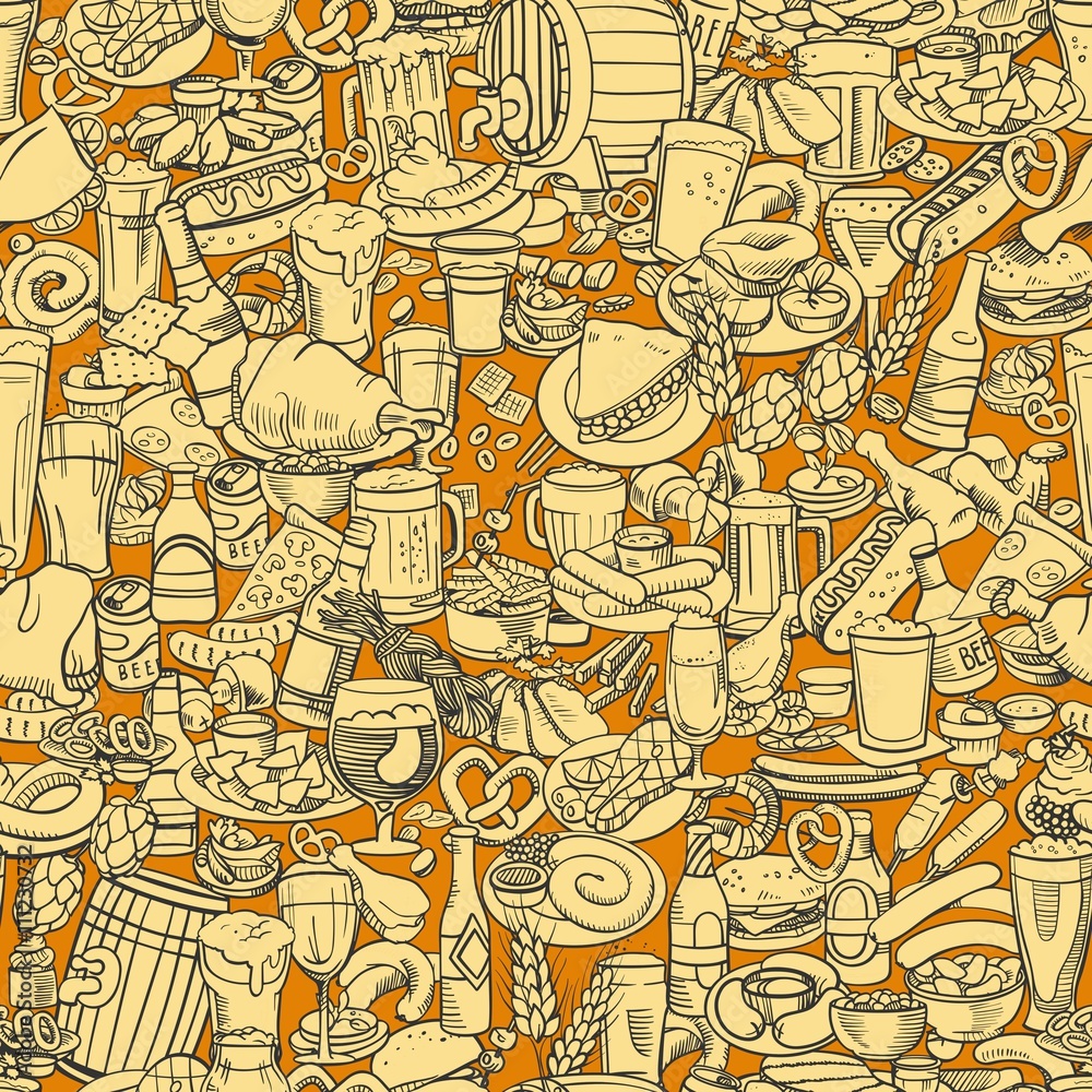 Obraz premium sketchy beer and snacks