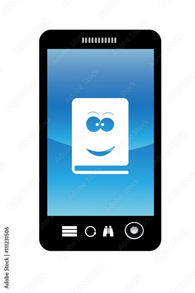 Visage sur un livre dans un téléphone mobile Visage sur un livre dans un téléphone mobile