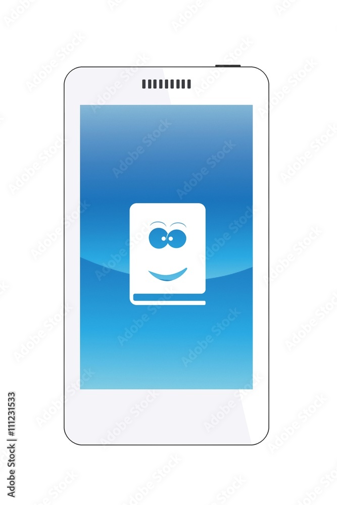Visage sur un livre dans un téléphone mobile Visage sur un livre dans un téléphone mobile
