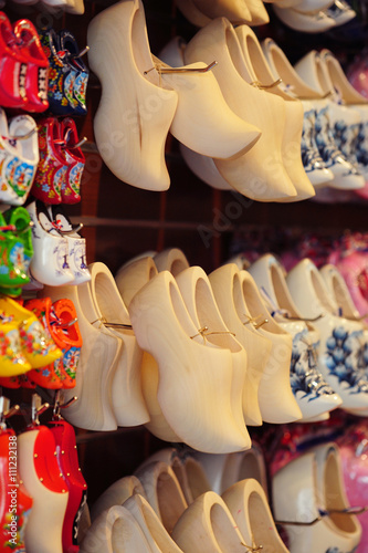 Shop display with colorful dutch wooden shoes