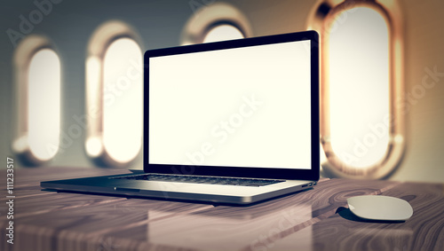 Laptop with blank screen.