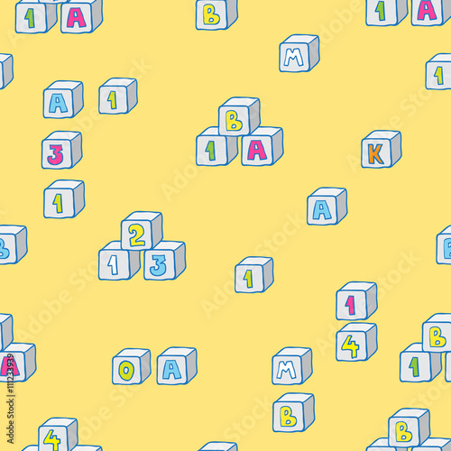 Baby clothes and toys hand drawn seamless pattern