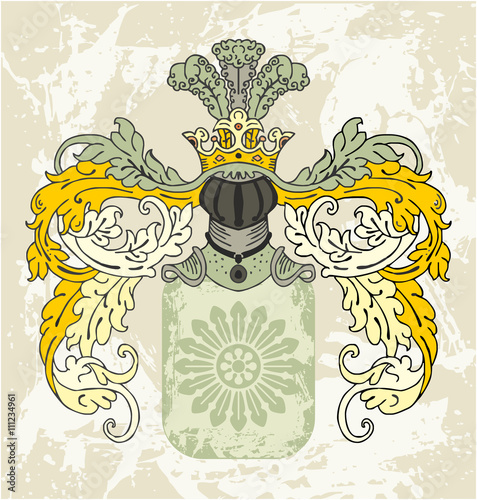 Medieval coat of arms with knight helmet
