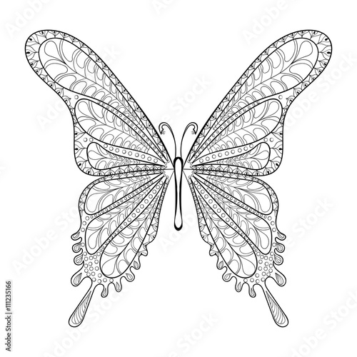 Hand drawn zentangle tribal butterfly pattern for adult anti str