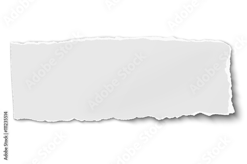White oblong paper tear with soft shadow isolated 