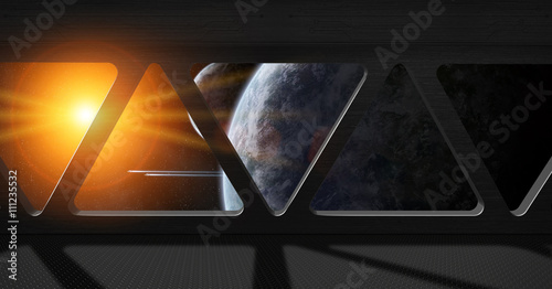 Fototapeta Naklejka Na Ścianę i Meble -  View of outer space from inside a space station