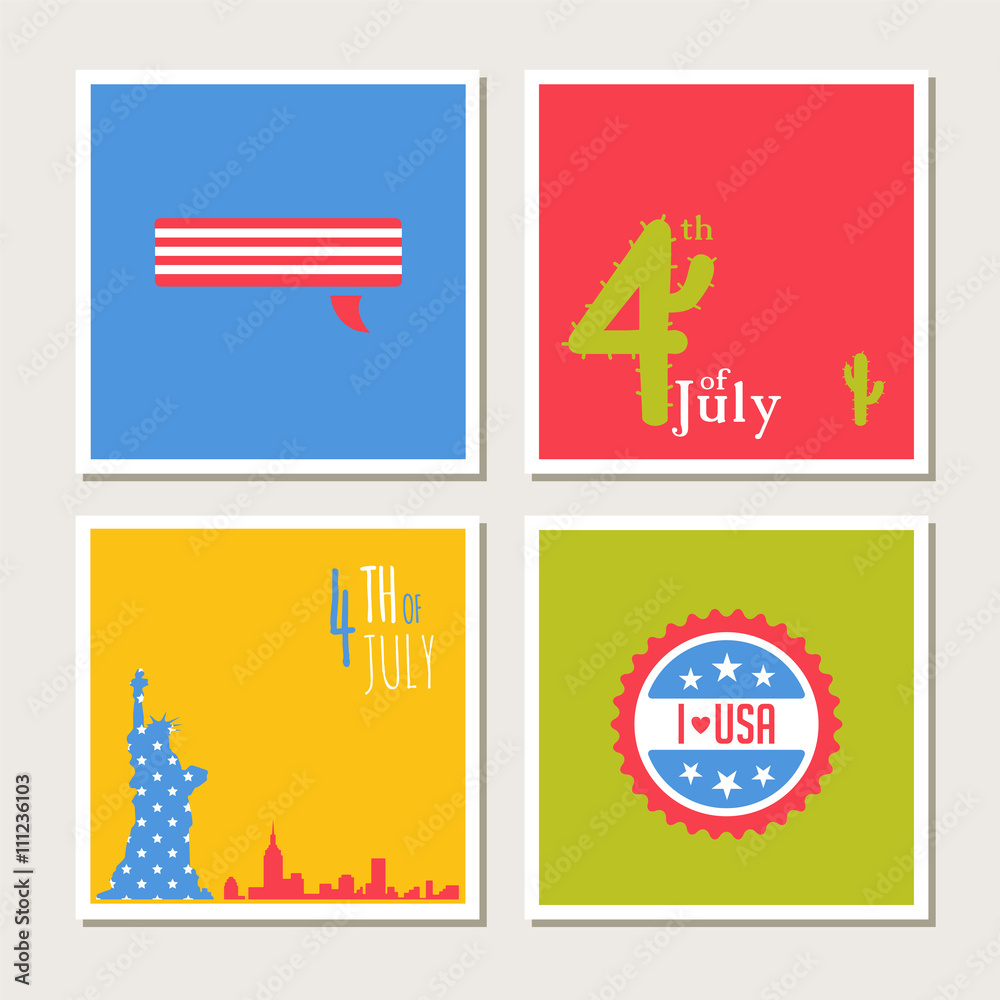 Happy independence day, United States of America card set. Fourthof July. 