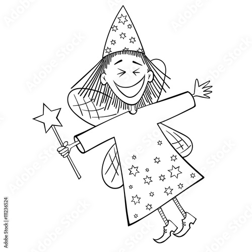 Bild auf Leinwand Vector hand drawn illustration of a laughing flying fairy with a magic wand