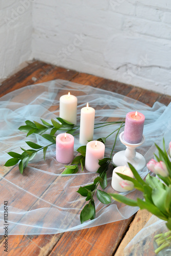 Candles on wood floor 