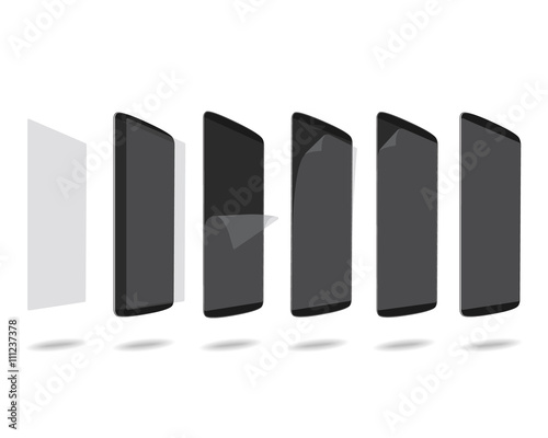 Black smart phones protection film on screen set different angle