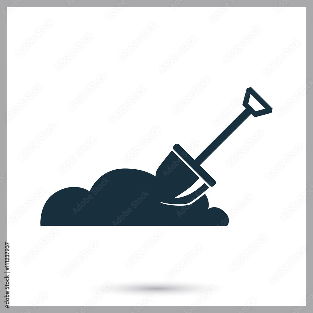Shovel digging the soil icon on the background Shovel digging the soil icon on the background