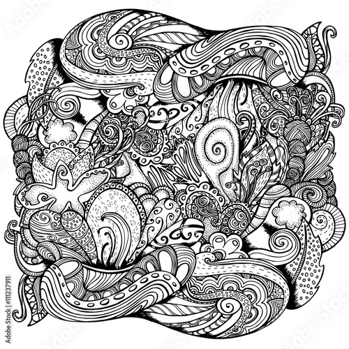 Pattern for coloring book. Ethnic retro design