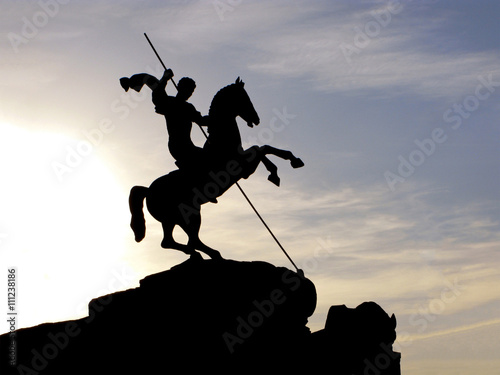 Sculpture St. George the Victorious on horse in Moscow, Russia photo