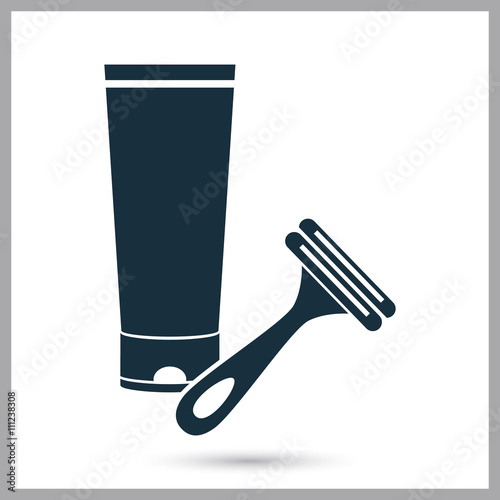 Shaving cream and razor icon on the background
