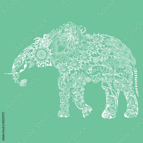 Silhouette of elephant in floral pattern Vector Illustration