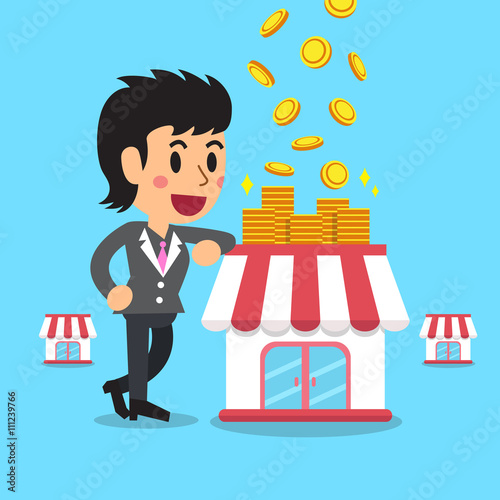 Cartoon businesswoman earning money with her franchise business