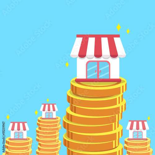 Franchise business shops and money coins