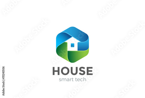 Eco House Logo design vector Hexagon Home services Household