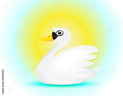 elegance swan cartoon swiming under the sun