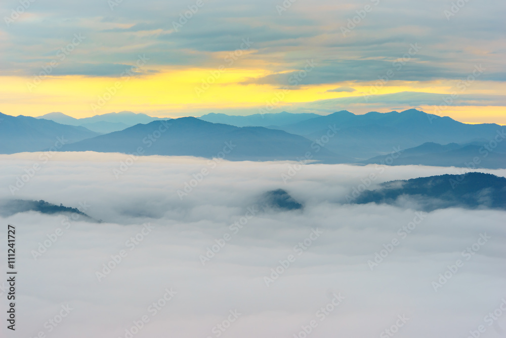 Morning fog at doi samer dao at Sri Nan national park, Thailand Morning fog at doi samer dao at Sri Nan national park, Thailand