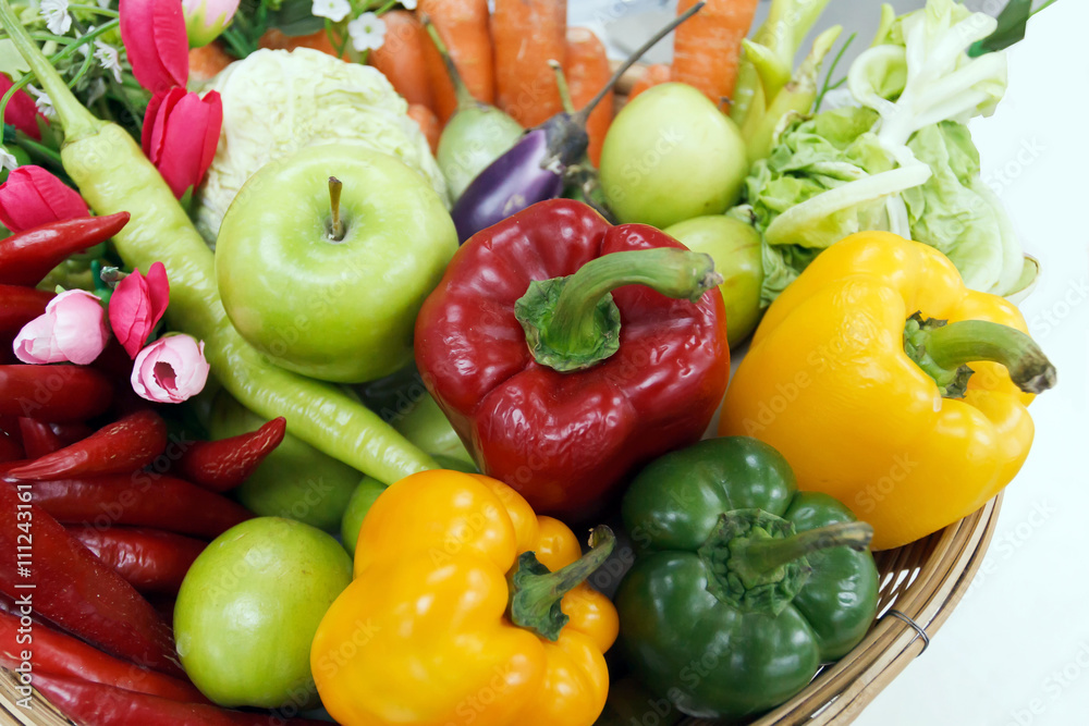 Asian Fresh Vegetables and multicolored pumpkins