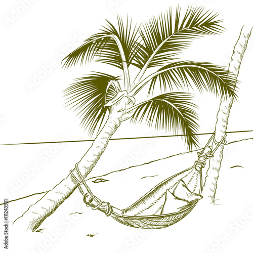 Summer palm and hammock line drawing