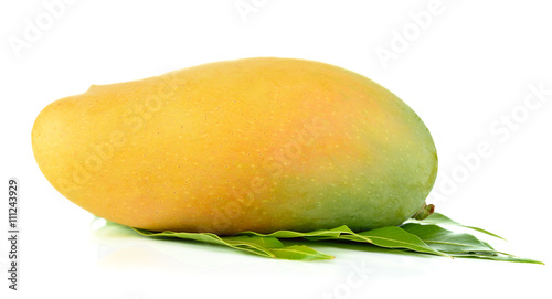 Mango with leaves isolated on white background